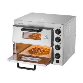 VEVOR Commercial Pizza Oven Countertop, 14-Inch Double Deck Layer, Stainless Steel Electric Pizza Oven with Stone and Handle