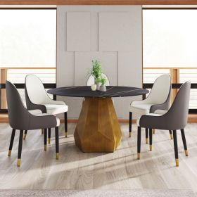 53" Round Marble Dining Table with Metal Base, Artificial Marble for 6 People, Dining Room/Living Room Kitchen Dining Table,Black (Dining Table O