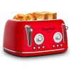 4 Slice Retro Style Toaster, Dual Control Toaster, 6 Browning Settings, Bagel/Defrost Functions, Removable Crumb Tray, Stainless Steel Housing 1650W