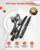 VEVOR 48-Piece Black Silverware Set with Steak Knives, Food-Grade Stainless Steel Flatware Utensils for 8, Mirror Finished Cutlery Set