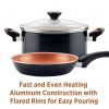 Glide Copper 4 Quart Ceramic Nonstick Saute Pan with Tempered Glass Lid and Helper Handle, Dishwasher Safe, Black