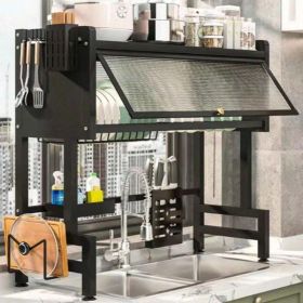 Double Tier Countertop Dish Draining Rack, Kitchen Sink Storage Shelf Organizer (Option: 41.3inch)