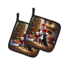 Bernese Mountain Dog and Santa Claus Pair of Pot Holders Kitchen Heat Resistant Pot Holders Sets Oven Hot Pads for Cooking Baking BBQ, 7 1/2 x 7 (Option: default)