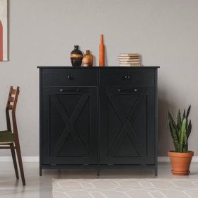 Multipurpose 2 Drawer / 2 Tilt Out 10gL Kitchen Laundry Trash/Recycle Storage (Color: Black)