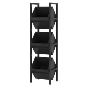Industrial Farmhouse 3 Bin 36 Bottle Wine Rack Storage Display Shelf (Color: Black)
