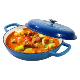 Enameled Cast Iron Dutch Oven, 3.8 Quart Dutch Oven Pot with Lid, Non Stick Cast Iron Pot, Round Oven Safe up to 500°F, Use for Marinate, Cook (Color: Blue)