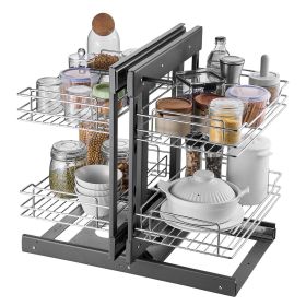 2 Tier 4 Shelf Blind Corner Pull Out Organizer Chrome Kitchen Cabinet Basket (Default: Default)