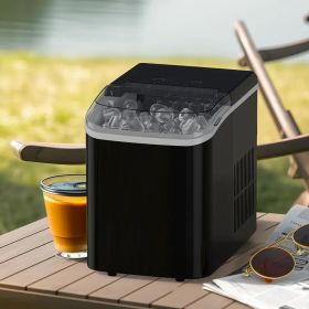 Portable Countertop Ice Maker with Ice Scoop, 9 Bullet Ice in 6 Mins, 24.5lbs/24H, Self-Cleaning, Handle, for Outdoor Cooking, BBQ, Camping (Color: Black)