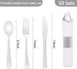 50 Pack Pre Rolled Rose Gold Plastic Silverware Set,Wrapped Plastic Cutlery Set with Napkin Include 50 Forks,50 Spoons