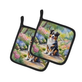Australian Shepherd Spring Garden Pair of Pot Holders Kitchen Heat Resistant Pot Holders Sets Oven Hot Pads for Cooking Baking BBQ, 7 1/2 x 7 1/2 (Option: default)